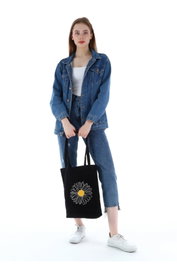 Zoozie Bags 1555 Bolso Tote de Algodón Negro 35 x 40 x 8 cm